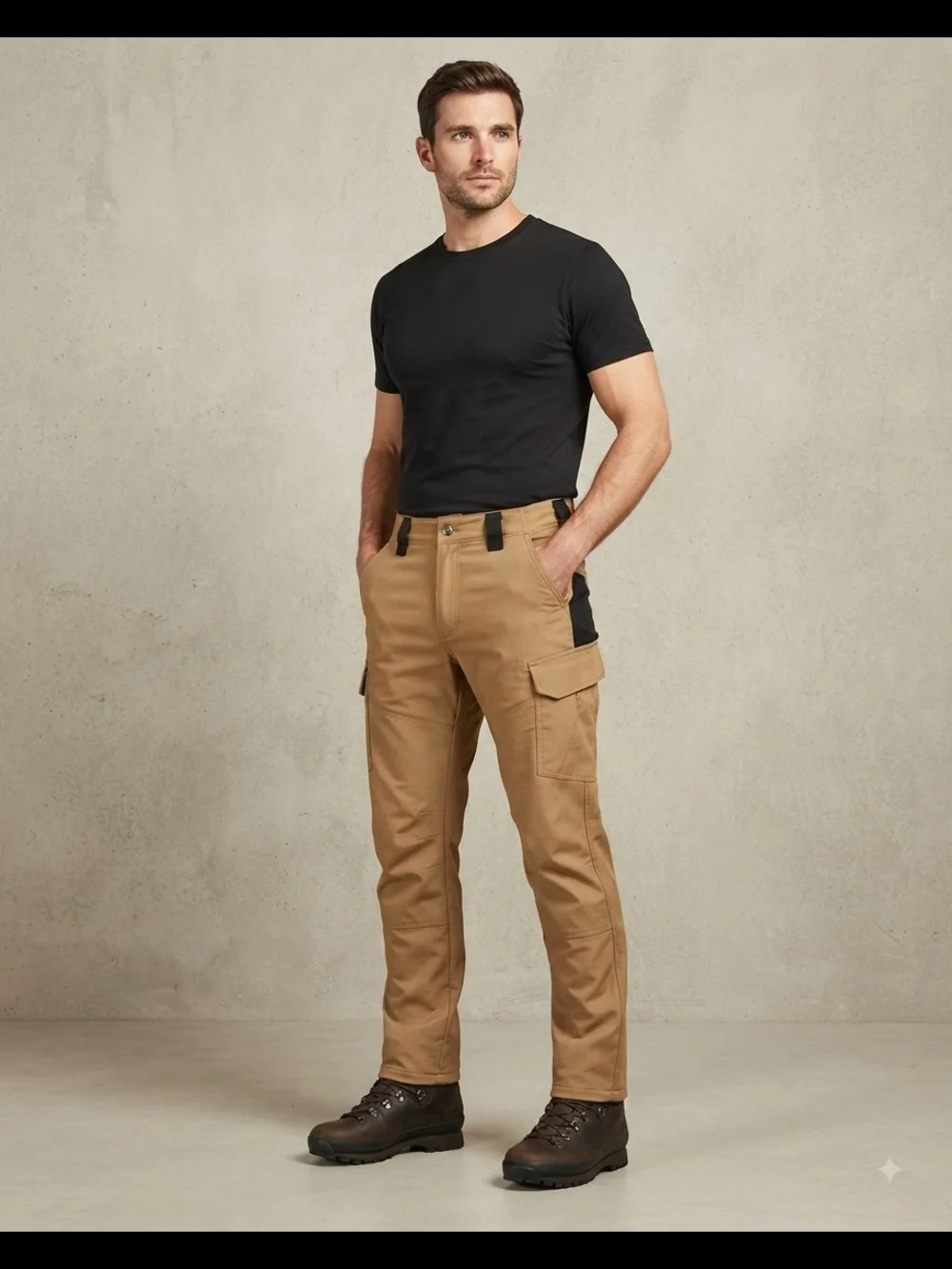 Outdoor Tactical Dress Tan Cargo Trousers with Black Contrast Panels - Size S